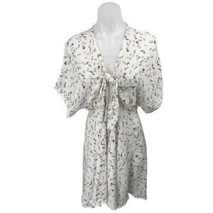 Magali Pascal White Multicolor Floral Short Sleeve Tie Front A Line Mini Dress S